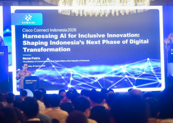 Wamenkomdigi Nezar Patria menjadi keynote speaker dalam Cisco Connect Indonesia 2026 di St Regis, Kuningan, Jakarta, Rabu (28/01/2026)