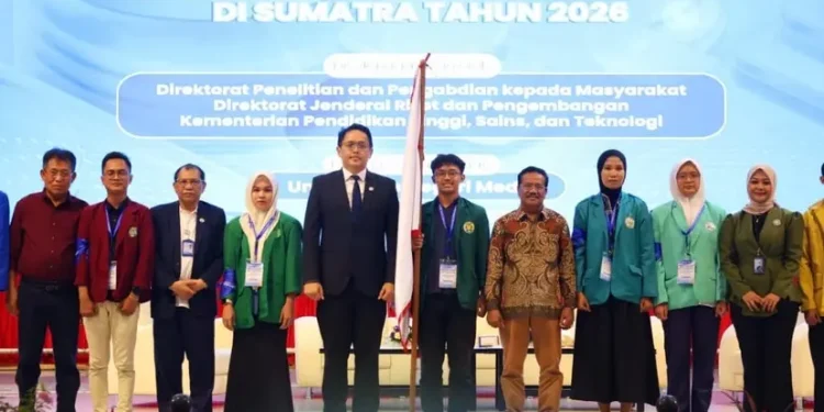 Kementerian Pendidikan Tinggi, Sains, dan Teknologi (Kemdiktisaintek) melepas 10.000 mahasiswa mengikuti program mahasiswa berdampak dalam pemulihan dampak bencana Sumatra di Auditorium Universitas Negeri Medan, Rabu (28/1).