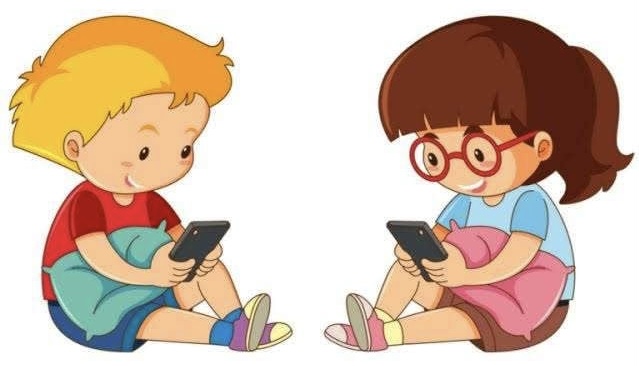 Ilustrasi anak bermain gadget