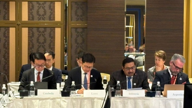 Sekretaris Jenderal Kementerian Komunikasi dan Digital Ismail di forum The 2nd Hiroshima AI Process (HAIP) Friends Group di Tokyo, Jepang.