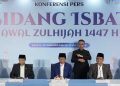 konferensi pers usai Sidang Isbat awal Zulhijah 1447 H yang berlangsung di Kantor Kementerian Agama, Jakarta, Minggu (17/5/2026).